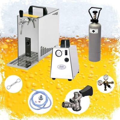 Complete Set - Biertap PYGMY 25, 1-kraans, 35 liter/uur - met Luchtcompressor, Fustkoppeling Type M - Droogkoeler, Thuistap, Bierkoeler