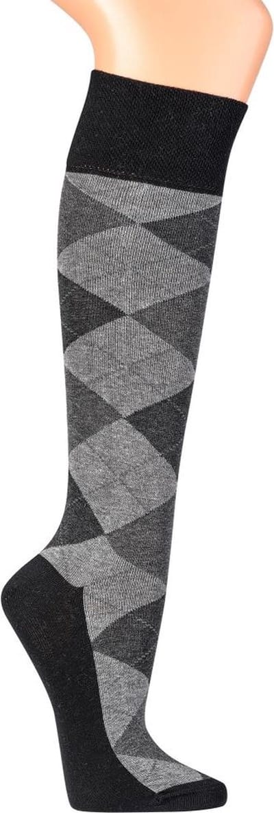 2 Paar unisex top kwaliteit katoenen kousen – naadloos – zonder elastiek – klassieke zwart / grijze ruit – maat 35/38