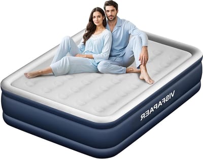 Luchtmatras, queensize bed met ingebouwde pomp, 18 inch luxe opblaasbaar opblaasmatras, duurzaam luchtbed voor kamperen, thuisgasten en draagbare reizen met opbergtas, gemakkelijk op te blazen/snel op