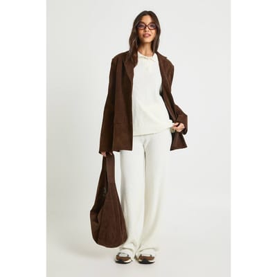 boohoo Dames Gebreide Oversized Trui met Kraag en Knoopsluiting en Rechte Broek Co-Ord Set | Cream | Maat: Small
