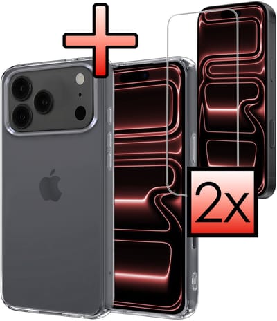 Hoesje - Met 2x Screenprotector - Geschikt voor Apple iPhone 17 Pro Max - Sterk & Shockproof - Back Cover - Siliconen Case - Telefoon Hoes - Transparant