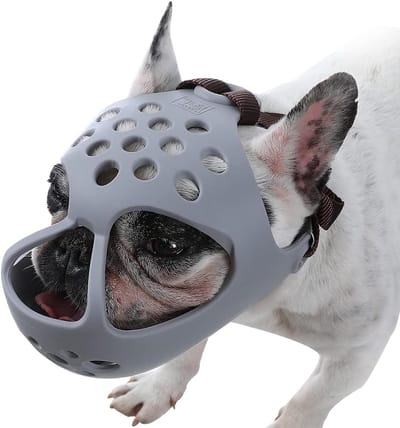 Hondenmuilkorf Korte Snuit - Franse Bulldog Muilkorf - Veilig Wandelen - Zacht Siliconen Materiaal - Maat S - Grijs