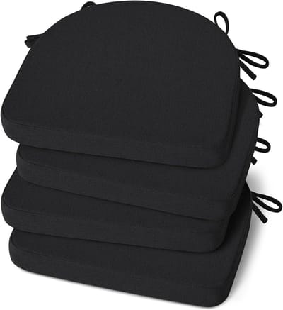 Shinnwa Zwarte stoelkussens voor eetkamerstoelen, set van 4 binnenzitkussens voor keukenstoelen met banden, U-vormige antislip zitkussens voor stoelen, 43,2 x 41,9 cm