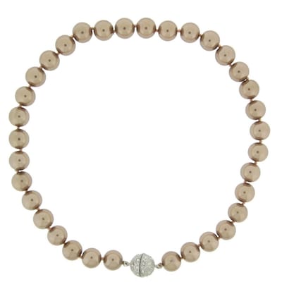 Behave - Parel Ketting - Dames - Handgeknoopt - 12mm Parels - 46cm - Bruin - Magneetsluiting met Strass - Klassiek & Elegant