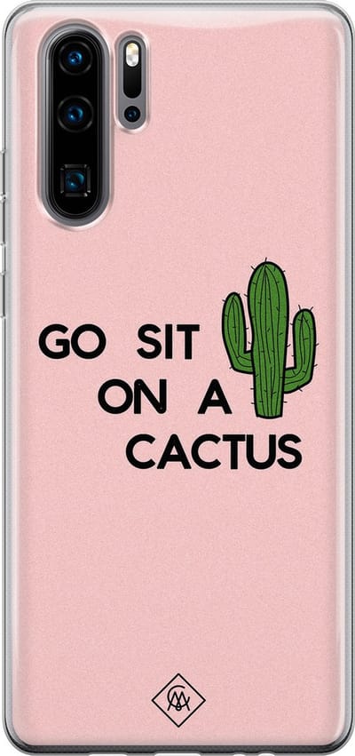 Casimoda® hoesje - Geschikt voor Huawei P30 Pro - Go Sit On A Cactus - Siliconen/TPU - Soft Case - Roze - Planten
