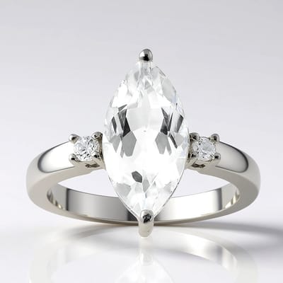 Cavill - Zilveren ring met 3,015 ct Marquise Witte Topaas en 0,144 ct Zirkonia - 925 Sterling Zilver Gerhodineerd - Elegante damesring met edelstenen