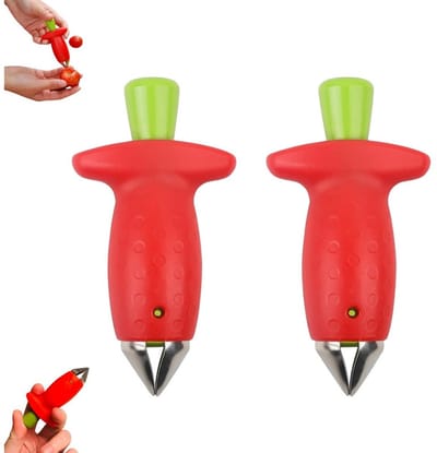 2 stuks - aardbeienboorder - fruitboorder - steeltjesverwijderaar - roestvrijstalen boorder - compacte fruittool - keukenhulpmiddel voor fruit - aardbeien bereiden - tomatenboorder