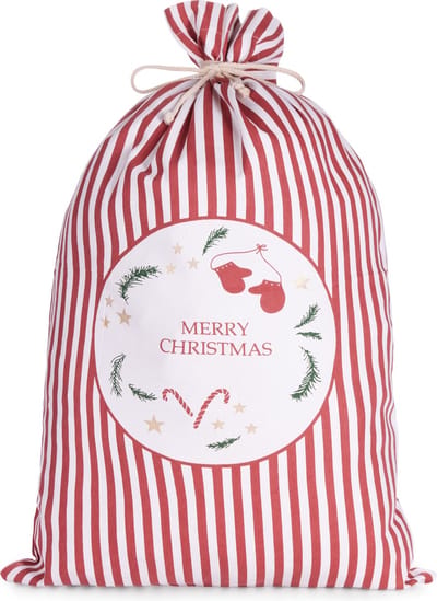 BRUBAKER Kerstzak "Merry Christmas" - Rood Wit - 80 cm Cadeautas - Kerstman Tas Katoen met Koord voor Cadeaus