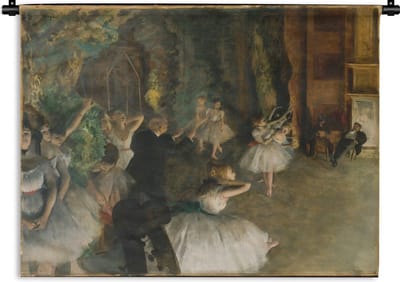 Wandkleed Edgar Degas - De repetitie van het ballet op het podium - Schilderij van Edgar Degas Wandkleed katoen 60x45 cm - Wandtapijt met foto