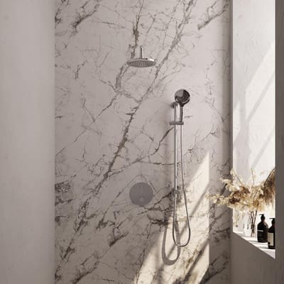 Brauer Chrome Edition thermostatische inbouw regendouche 3-weg rond SET 93 met 20 cm douchekop en gebogen muurarm en 3-standen handdouche en doucheslang en geïntegreerde glijstang chroom
