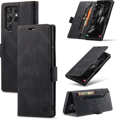 Luxe Flip Case met RFID Bescherming Kaarthouder en Magneetsluiting voor Samsung Galaxy S22 Ultra _ Zwart