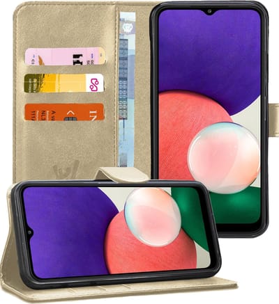 Hoesje geschikt voor Samsung Galaxy A22 5G - Bookcase Goud - Portemonnee Hoesje