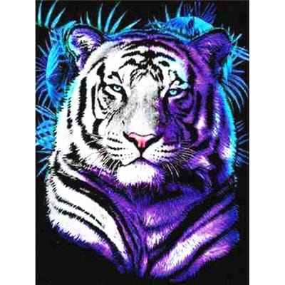 Peinture Diamant Tigre Mosaïque Animal Image de Strass Broderie Diamant Forage Complet Rond 20X30CM blue