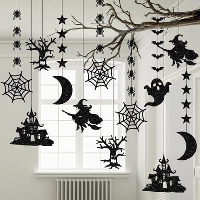 Without Lemon - Set van 6 - Halloween Decoratie - Hangende Slingers - Halloween Versiering - Griezelige Hangers - Muur decoratie - Halloween Thema - Zwart