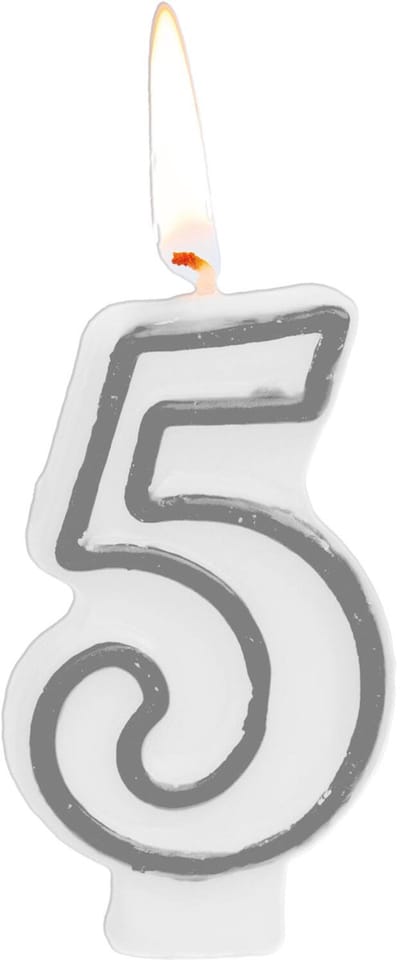 Folat - Kaars cijfer 5 simply chique silver 9 cm