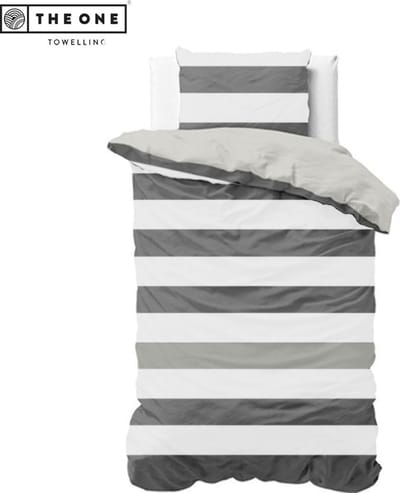 The One Bedding Dekbedovertrek Strepen - 160 x 220 cm - Eenpersoons - 1 Kussensloop - Katoen - Donkergrijs & lichtgrijs