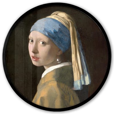 Poster in lijst Rond - Fotolijst 40x40 cm - Posters - Meisje met de parel - Schilderij - Oude meesters - Vermeer - Ronde posterlijst zwart - Decoratie - Wanddecoratie woonkamer - Muurdecoratie slaapkamer