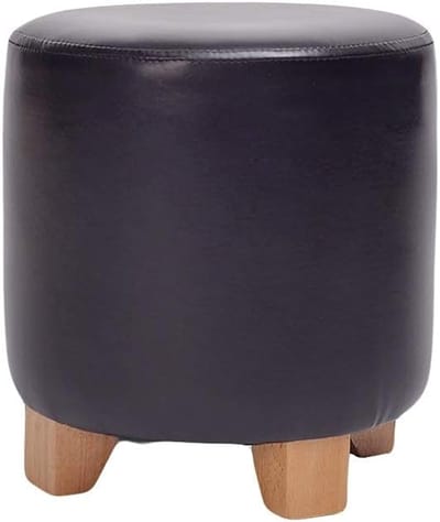 Zwarte Poef - Voetenbankje Kruk - Ontspannen Zitten - Waterdicht PU Materiaal - 29x30cm
