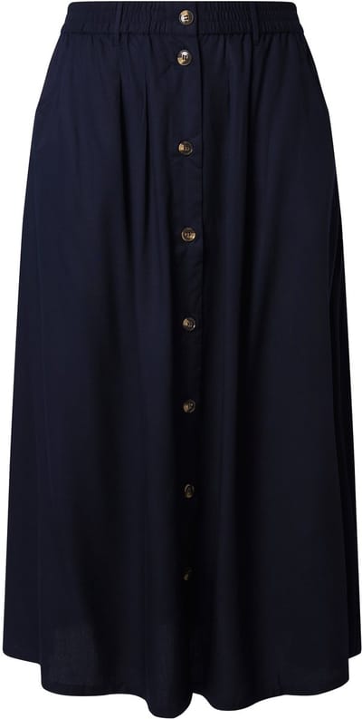 Ulla Popken - Dames - Maxi-rok A-lijn bandplooien knoopsluiting met hoornlook - Marine - Maat 50+