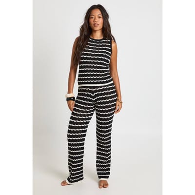 boohoo Dames Gehaakte Streep Gebreide Top En Wijde Pijpen Co-ord | Mono | Maat: Small