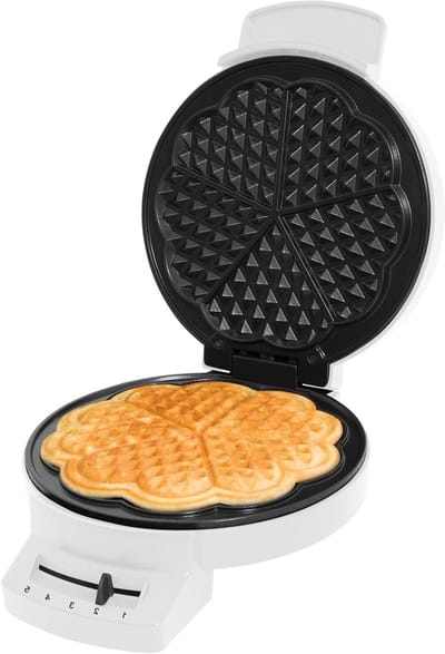 Wafelijzer Hartjes - Apparaat Bakken - Romantisch Ontbijt - PFAS-vrij - 5 Hartjes Tegelijk - Wit