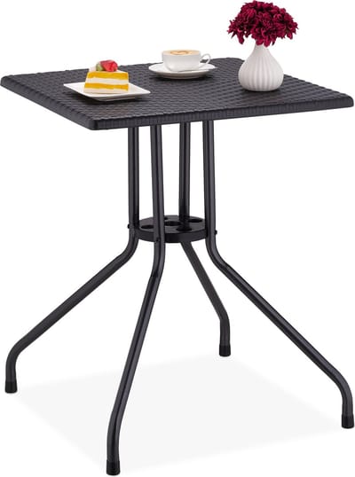 tuintafel - rotan look - 75 x 61 x 61 cm - vierkant - kunststof en metaal - zwart