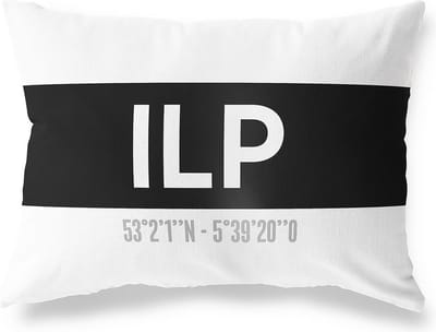 Tuinkussen ILP - NOORD-HOLLAND met coördinaten - Buitenkussen - Bootkussen - Weerbestendig - Jouw Plaats - Studio216 - Modern - Zwart-Wit - 50x30cm