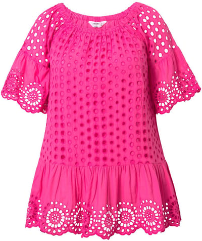Angel of Style - Dames - Blouse A-lijn ogenborduursel 3/4-raglanmouwen - Hibiscusrood - Maat 42
