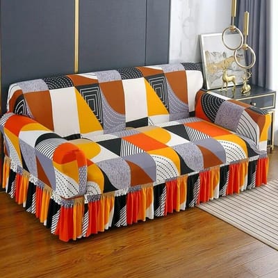 Gebreide Bedrukte Elastische Bankhoezen Voor Woonkamer Met Rok Stretch Fauteuil Bankhoes 1/2/3/4 Zits Hoekbeschermer 1 Seat(90-140cm)