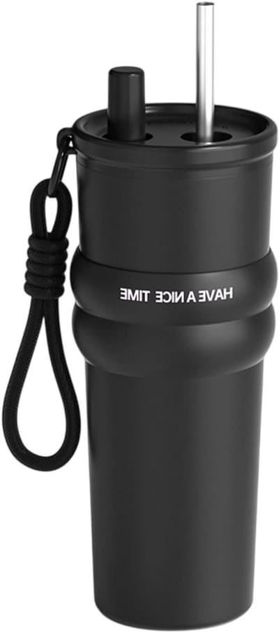 Geïsoleerde Waterfles - RVS Bekertje - Onderweg Dranken - Dubbel Functioneel - 710 ml - Zwart
