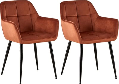 CLP Emia Set van 2 eetkamerstoelen - Met armleuning - Velvet - bruin
