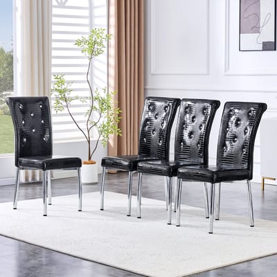 REDOM Eetkamerstoelen Set van 4 - Gestoffeerd en Waterafstotend - Retro - Eethoek - Metaal en PVC - Zwart