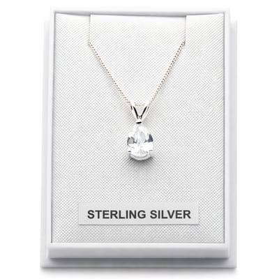 Zilveren ketting collier 45 cm met hanger druppelvorm kristal transparant kleurloos 925 zilver