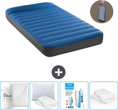 Intex Luchtbed - 1-Persoons - 99 x 191 x 22 cm - Blauw - Inclusief pomp - Hoeslaken - Kussen - Reparatieset en Kussenbeschermer