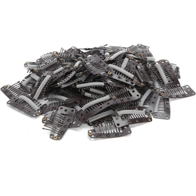 100 stuks 10 Tanden Pruik Clip Roestvrij Staal DIY Haarpstuk Drukknop Clip voor HaarverlengingBeige koffie