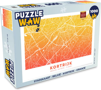 Puzzel Stadskaart - België - Kortrijk - Oranje - Legpuzzel - Puzzel 1000 stukjes volwassenen - Plattegrond
