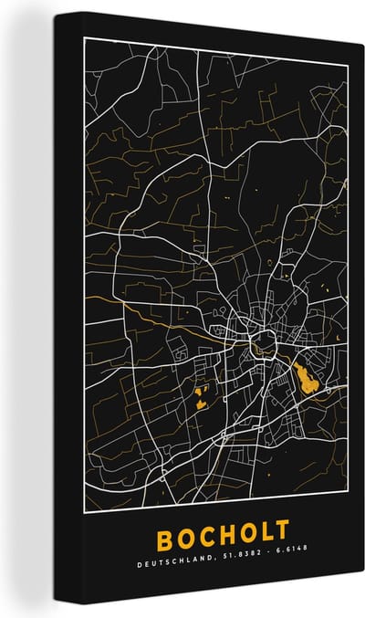 Canvas Schilderij Goud – Duitsland – Plattegrond – Gold – Stadskaart – Kaart – Bocholt - 20x30 cm - Wanddecoratie