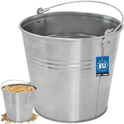 KOTARBAU® Robuuste Zinkemmer, Tuinemmer, Verzinkt Staal, 12 L, Zilver, Cementemmer, Mortel Emmer, Bouwemmer, met Handvat