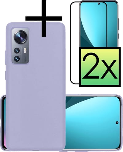 Hoesje - Met 2x Screenprotector - Geschikt voor Xiaomi 12 Pro - Sterk & Shockproof - Back Cover - Siliconen Case - Telefoon Hoes - Lila