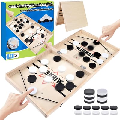 Hockey bordspel met 20 schaakcijfers, tafelvoetbal en tafelhockey voor kinderen, 2-in-1 sling puck game, opvouwbare schaakbord set voor feestelijke wedstrijden.