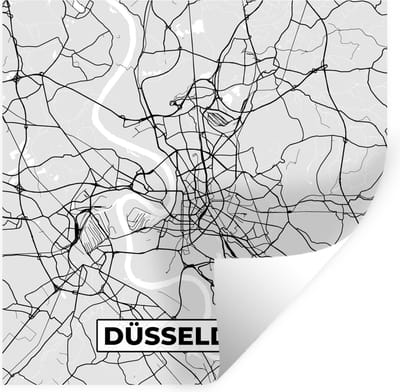 Muurstickers - Sticker Folie - Düsseldorf - Kaart - Plattegrond - Stadskaart - Duitsland - 100x100 cm - Plakfolie - Muurstickers Kinderkamer - Zelfklevend Behang XXL - Zelfklevend behangpapier - Stickerfolie