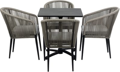 5-Delige tuinset | 4 Tuinstoelen Sluis (Black) | Inklapbare tuintafel Gent 70x70cm (Black)