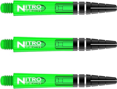 RED DRAGON - Nitrotech Groen Korte Dartschachten - 3 sets per pakket (9 stengels in totaal)