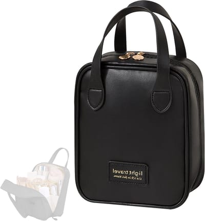 Grote Capaciteit Make-up Tas voor Vrouwen, Waterdichte PU Leren Cosmetica Organizer met Ritssluiting, Perfect voor Reizen en Dagelijks Gebruik, Zwart en Modern