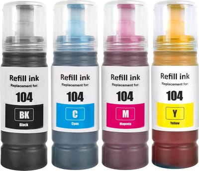 Boxstuff inkt geschikt voor Epson 104 – EcoTank Cartridges – Multipack 4x Navulfles (Zwart + Kleur) – Geschikt voor ET-2710 / ET-2820 / ET-4800