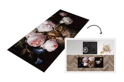 Keukenloper - Loper keuken - Kat - Bloemen - Dieren - 120x50 cm - Keukenloper vinyl