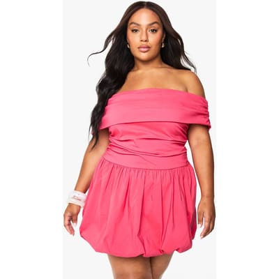 boohoo Dames Plus Bengaline Geraffelde Puffball Mini-jurk | Hot Pink | Maat: 26