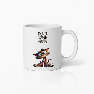 Grappige Kat Koffiemok – Mijn Leven Voelt Als Een Test Quote Keramische Beker voor Werk en Studie Humor