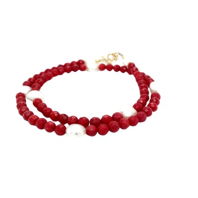 Pat's Jewels ketting - Ketting Dames - Kralen Ketting - Edelsteen - Rood - Parel