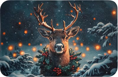 WC mat 60x40 cm - Antislip - Hert - Kerst - Winter - Sneeuw - Kerstkrans - Toiletmat - Vloermat - Douchemat - Toilet tapijt - Toiletmatten